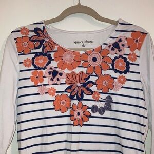 Rebecca Malone Women's Striped Floral Top - Medium